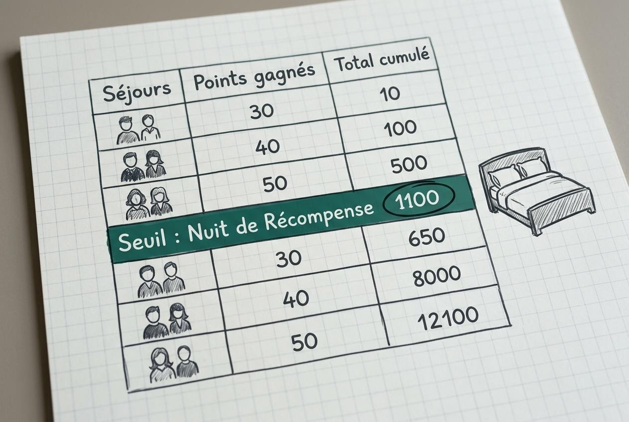 Tableau simple illustrant l'accumulation de points et une nuit de récompense